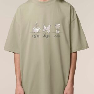Tricou bumbac organic Oversized-Coffee, dogs and wine, Unisex