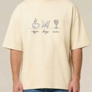 Tricou bumbac organic Oversized-Coffee, dogs and wine, Unisex